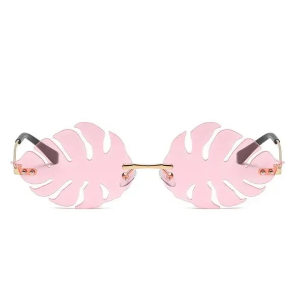 6172 | Pink Rimless Leaf Novelty Sunglasses - Picture 1 of 4
